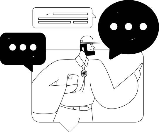 Garçon discutant sur les réseaux sociaux  Illustration