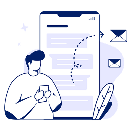 Garçon discutant sur les réseaux sociaux  Illustration