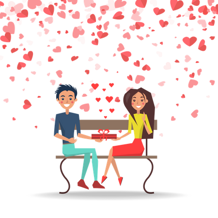 Garçon donnant un cadeau de Saint Valentin à une fille  Illustration