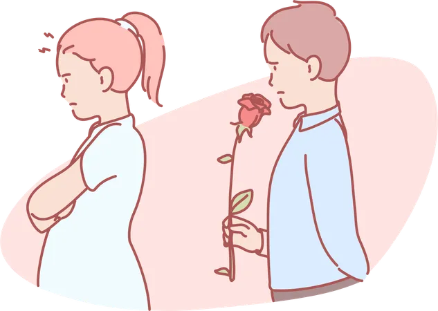 Garçon donnant une rose à une fille  Illustration