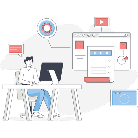Garçon faisant un test en ligne  Illustration