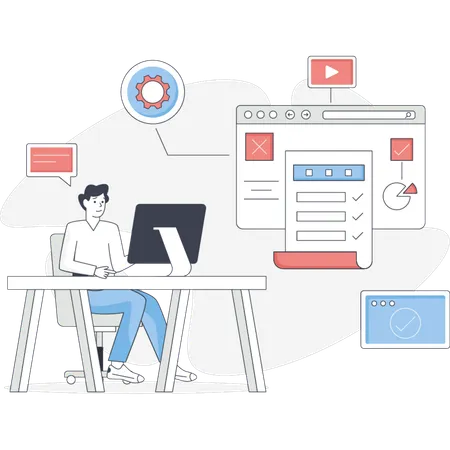 Garçon faisant un test en ligne  Illustration