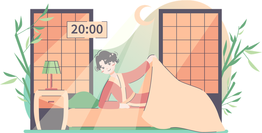 Garçon qui dort le soir à 20 heures  Illustration