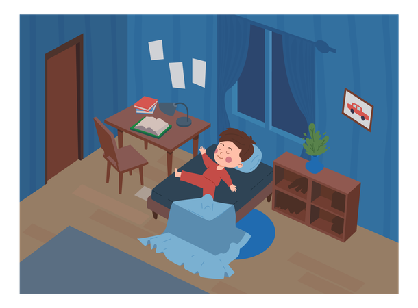Garçon dormant calmement dans sa chambre  Illustration