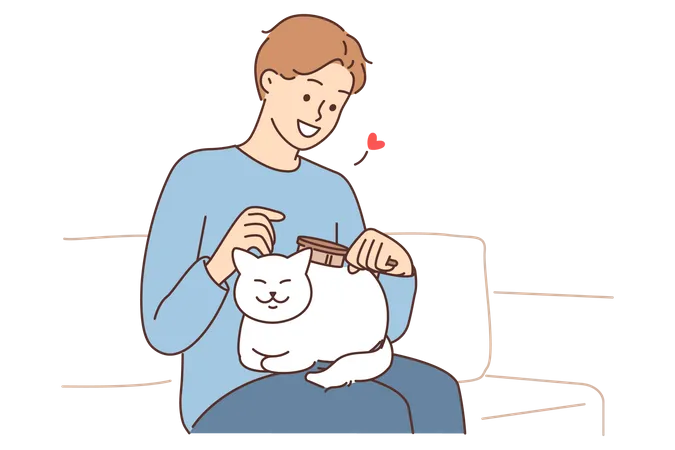 Garçon choyer chat de compagnie  Illustration