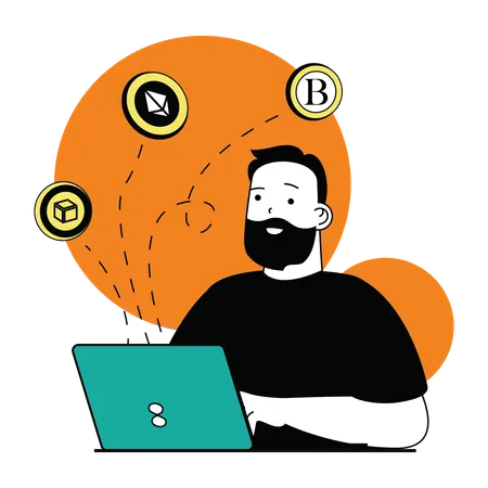 Garçon échange crypto  Illustration