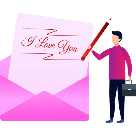 Garçon écrivant une lettre d'amour  Illustration