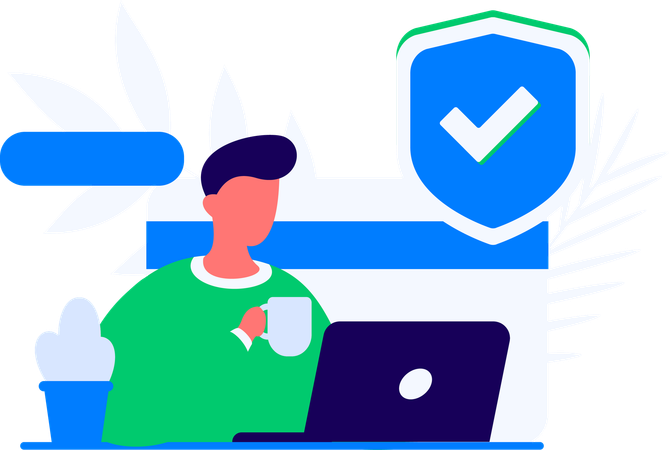 Garçon effectuant un paiement sécurisé avec son mobile  Illustration
