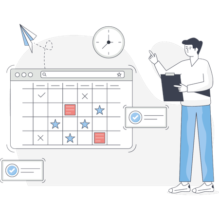 Garçon faisant le calendrier des tâches  Illustration