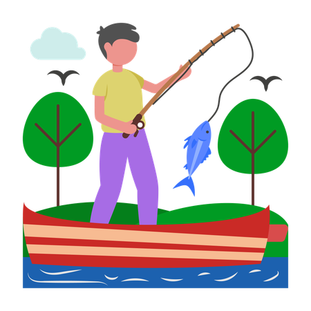 Garçon faisant de la pêche au lac  Illustration