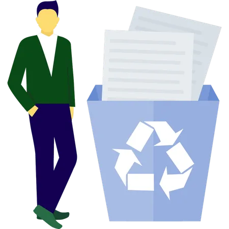 Garçon faisant du recyclage, données officielles  Illustration