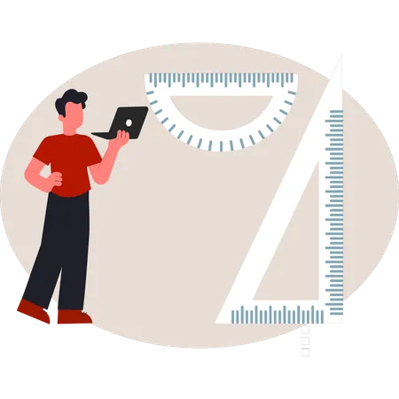 Garçon en train de résoudre un problème de mathématiques  Illustration