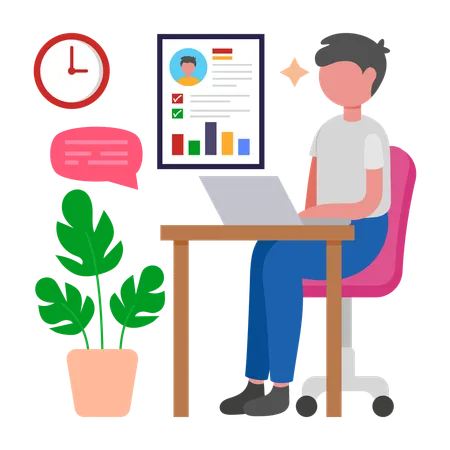 Garçon effectuant une analyse de travail  Illustration