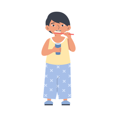 Garçon en vêtements de nuit se brossant les dents  Illustration