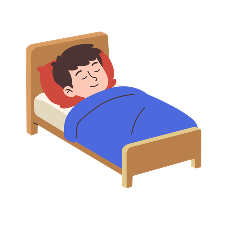 Garçon endormi sur le lit se relaxant paisiblement  Illustration
