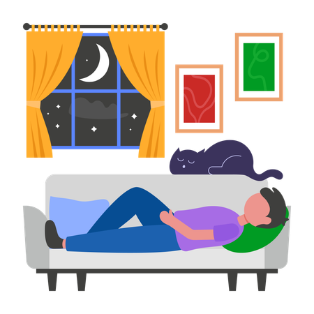 Garçon dormant sur un canapé  Illustration