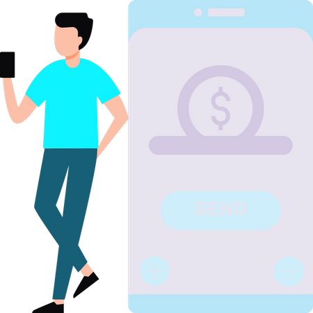 Garçon envoyant de l’argent sur mobile  Illustration