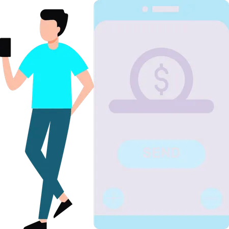 Garçon envoyant de l’argent sur mobile  Illustration
