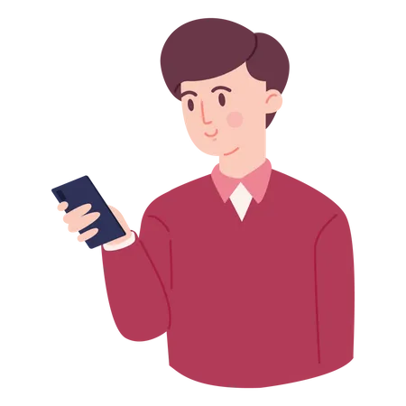 Garçon envoyant des SMS sur smartphone  Illustration