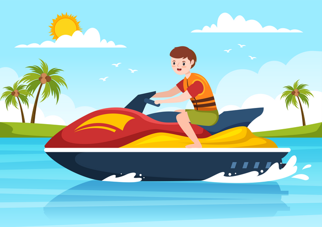 Garçon faisant du jet ski  Illustration