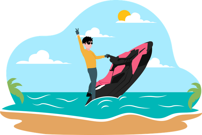 Garçon faisant du jet ski  Illustration