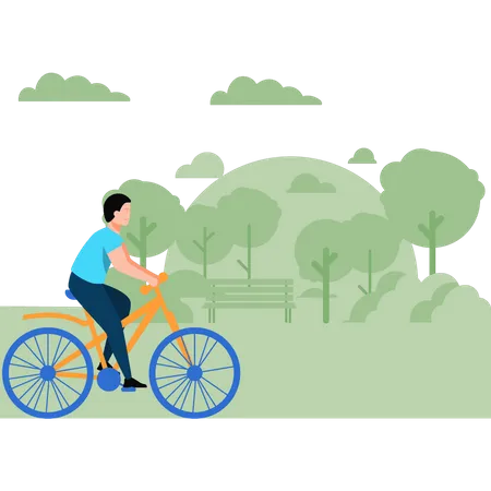 Garçon faisant du vélo dans le parc  Illustration