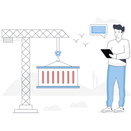 Le garçon se tient debout dans la zone de construction  Illustration