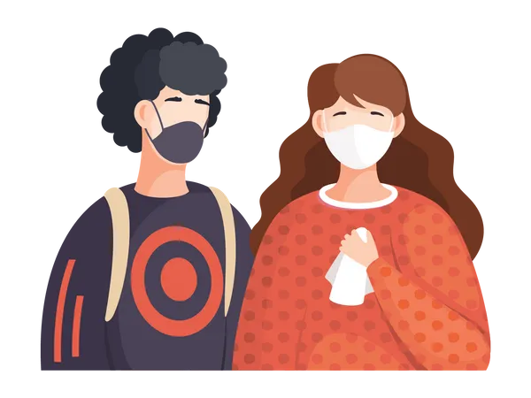 Garçon et fille avec masque  Illustration