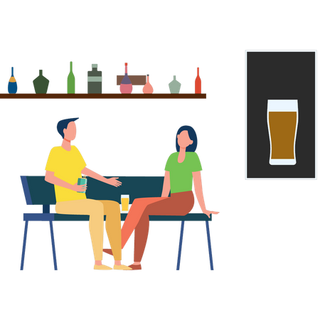 Garçon et fille, boire de la bière  Illustration