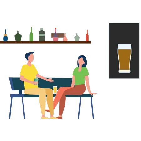 Garçon et fille, boire de la bière  Illustration