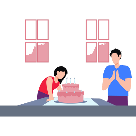 Garçon et fille célébrant leur anniversaire  Illustration