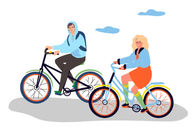 Garçon et fille faisant du vélo  Illustration