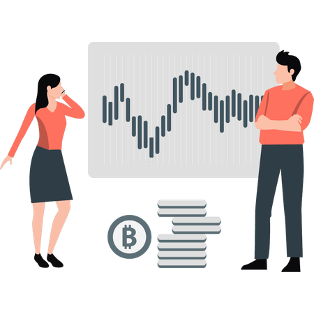 Un garçon et une fille discutent d'un graphique financier  Illustration