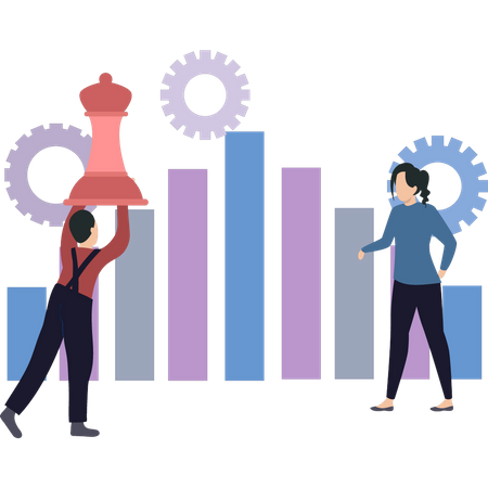 Garçon et fille faisant une analyse commerciale  Illustration