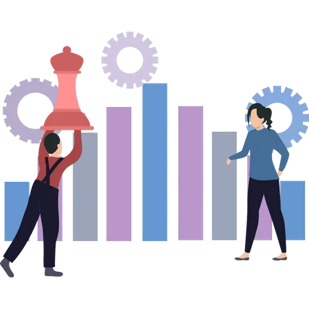 Garçon et fille faisant une analyse commerciale  Illustration