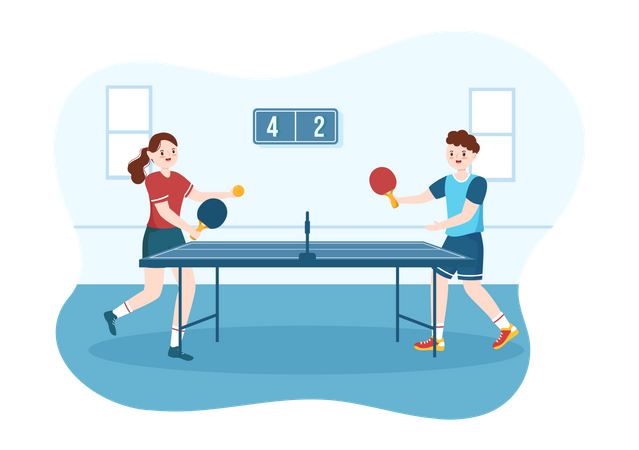 Garçon et fille jouant au tennis de table  Illustration