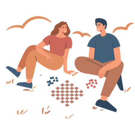 Garçon et fille jouant aux échecs  Illustration