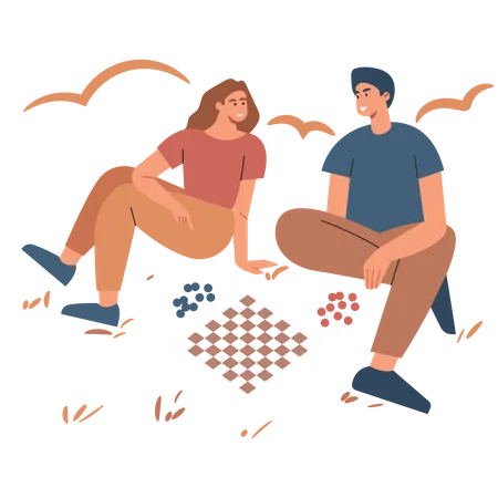 Garçon et fille jouant aux échecs  Illustration