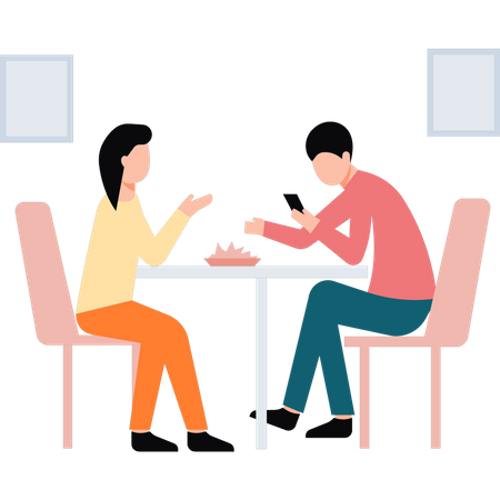 Garçon et fille mangeant à table  Illustration
