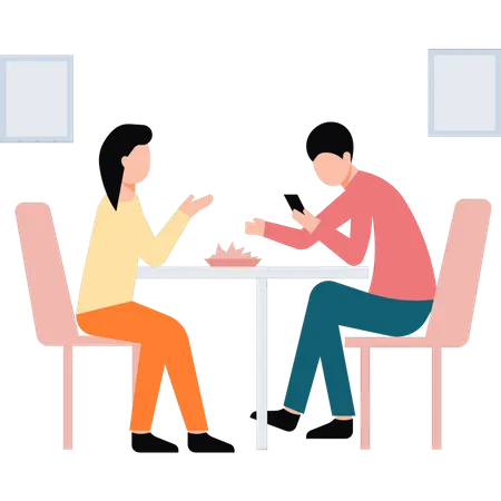 Garçon et fille mangeant à table  Illustration