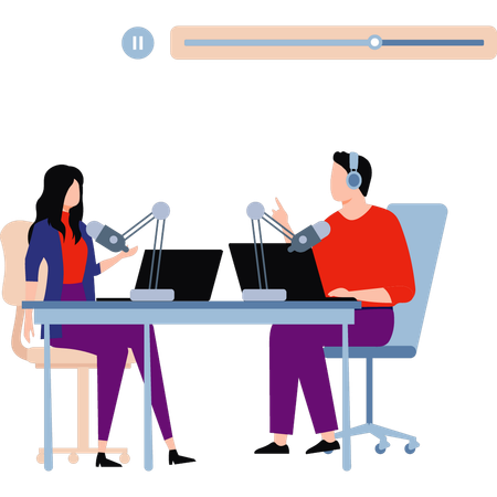 Un garçon et une fille parlent dans un podcast  Illustration