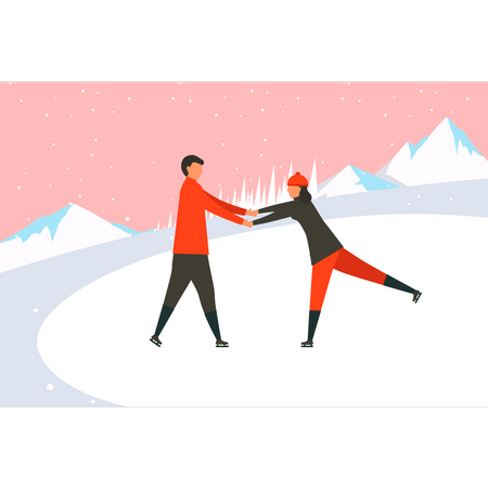 Garçon et fille, patinage sur glace  Illustration