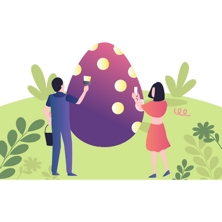 Garçon et fille peignant des œufs de Pâques  Illustration