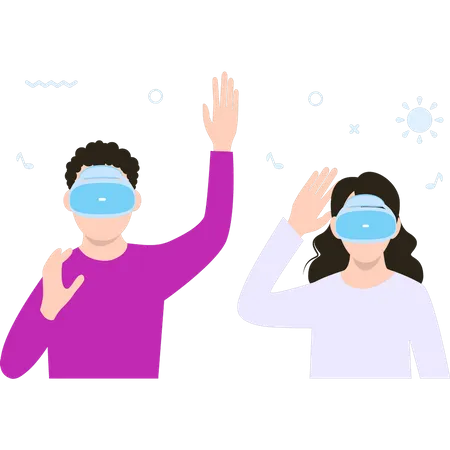 Garçon et fille portant des lunettes VR  Illustration