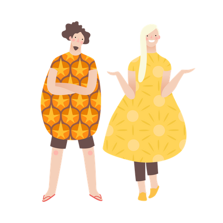 Garçon et fille portant une robe fantaisie aux fruits  Illustration