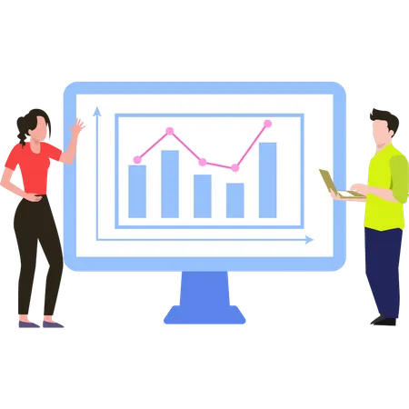 Garçon et fille regardant l'analyse graphique  Illustration