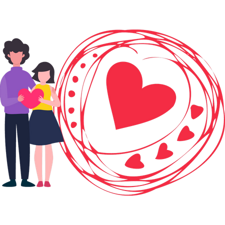 Garçon et fille tenant coeur  Illustration
