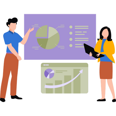 Garçon et fille travaillant sur un graphique d'affaires  Illustration