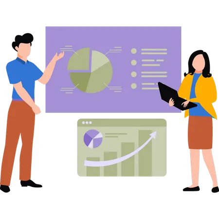 Garçon et fille travaillant sur un graphique d'affaires  Illustration