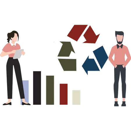 Garçon et fille travaillant sur la croissance de lentreprise  Illustration